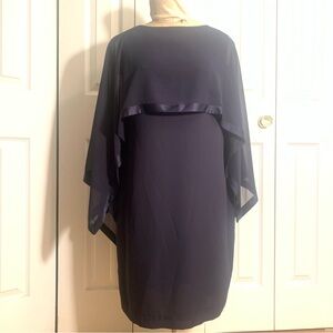 Talbots Vintage Navy blue cape dress Chiffon overlay Petite 10